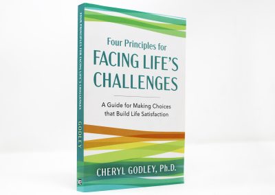 Four Principles for Facing Life's Challenges book photo, showing title in green on a white background with green, yellow, and orange swooshing lines at the top and bottom