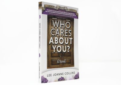 Who Cares About You? book photo, showing a the title in white on top of brown courtroom doors