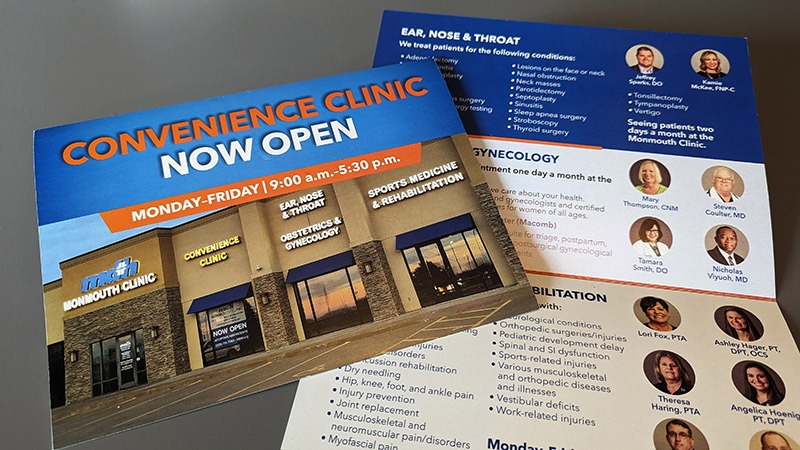 Direct mailer advertising the opening of a new clinic