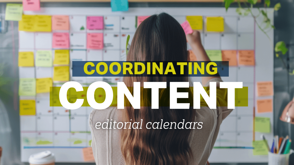 Woman standing in front of calendar with sticky notes