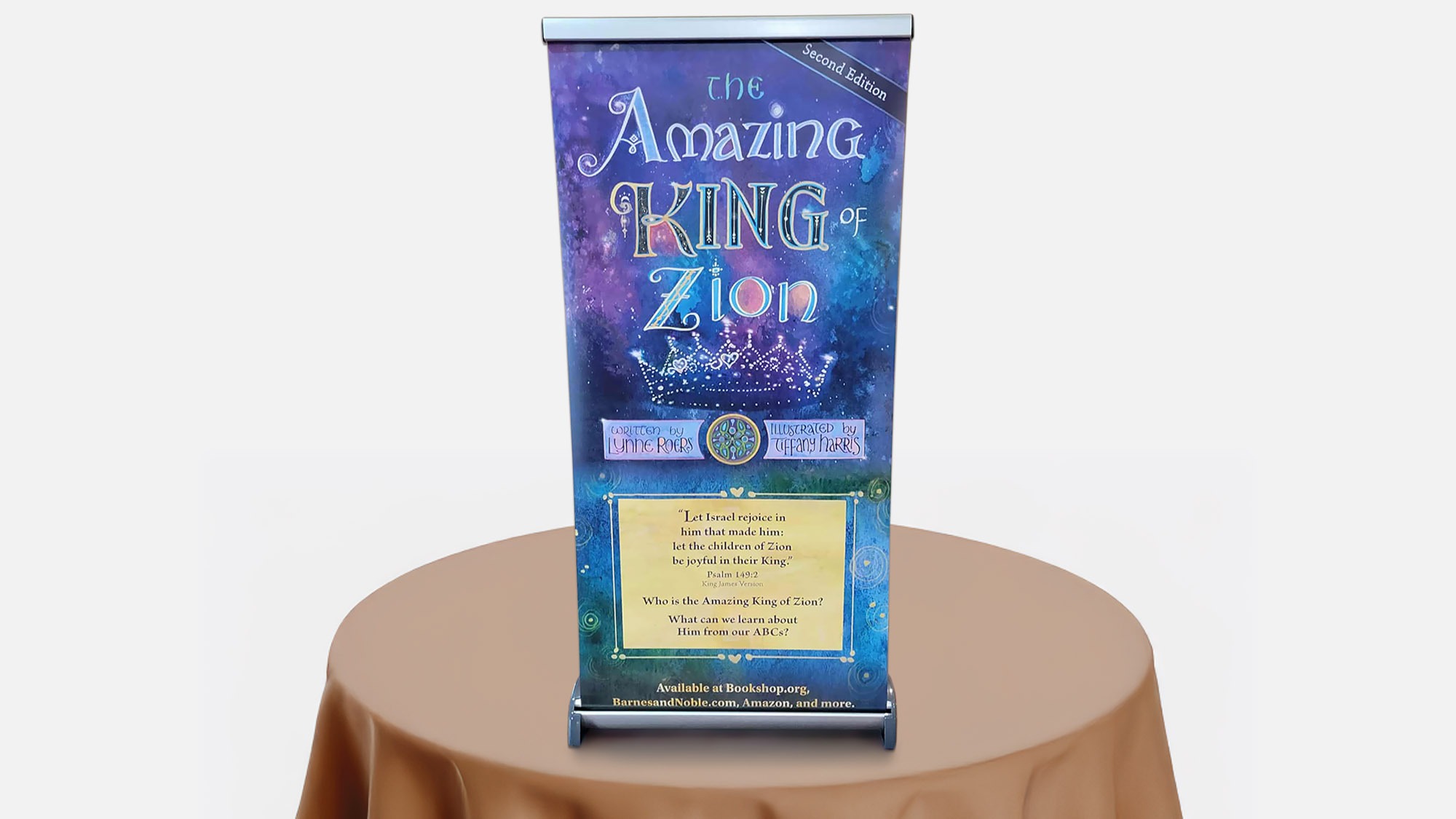 trade-show-signage-table-top-retractable-banner-amazing-king-of-zion Trade Show: Table-top banner created to showcase the newly published book, The Amazing King of Zion.